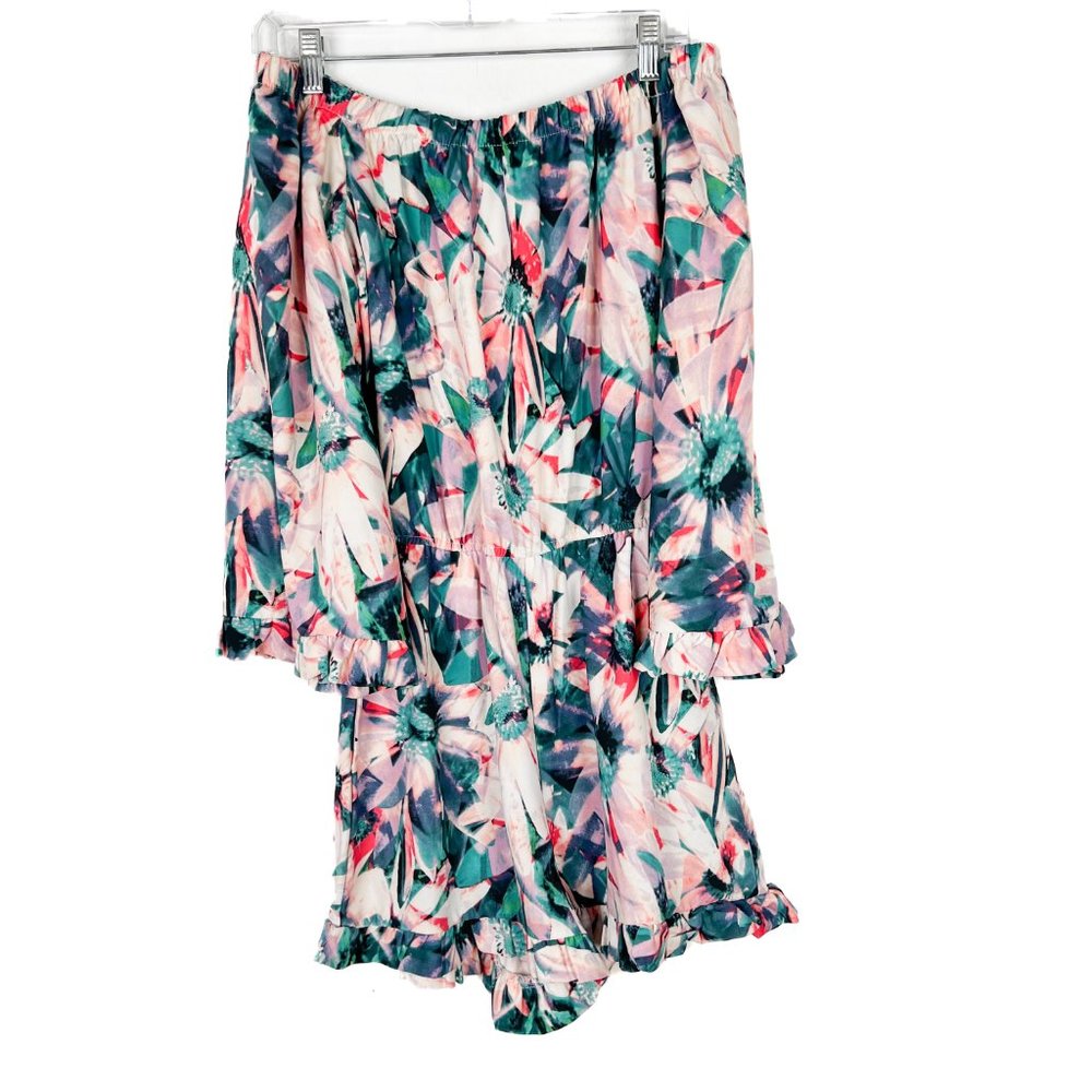 Nicole Miller Studio Off the Shoulder Floral Ruffle Romper Size XS EUC T2256